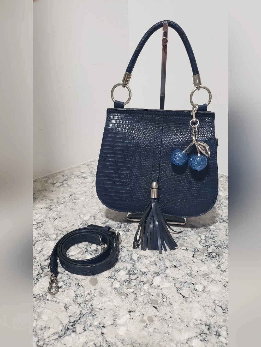 EUC Simply Noelle Navy Textured Snakeskin Crossbody Bag - Picture 17 of 17
